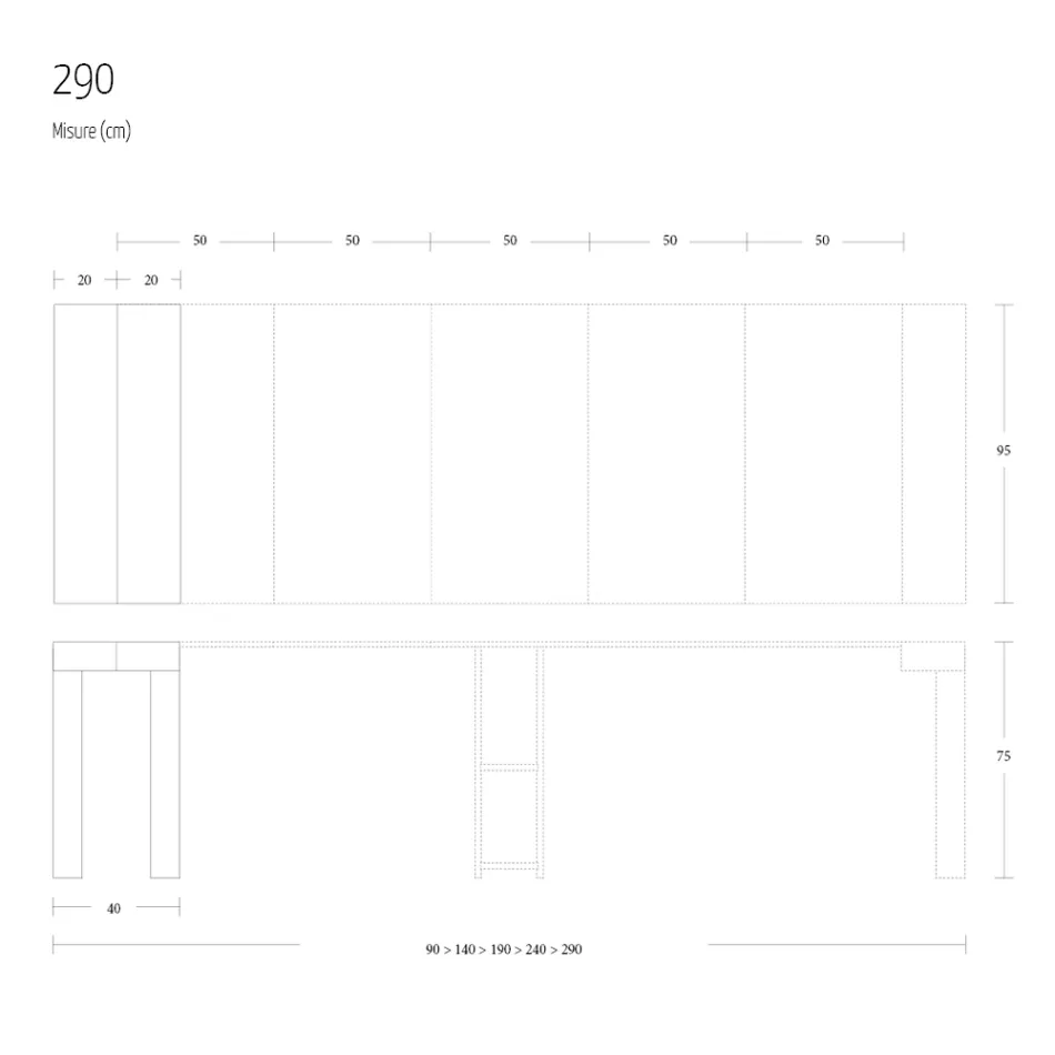 Utdragbar konsol till 290 cm i melaminträ Tillverkad i Italien - Paride Viadurini