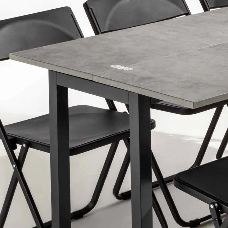 Utdragbar konsol med topp i melamin och bas i lackerad metall - Adino Viadurini