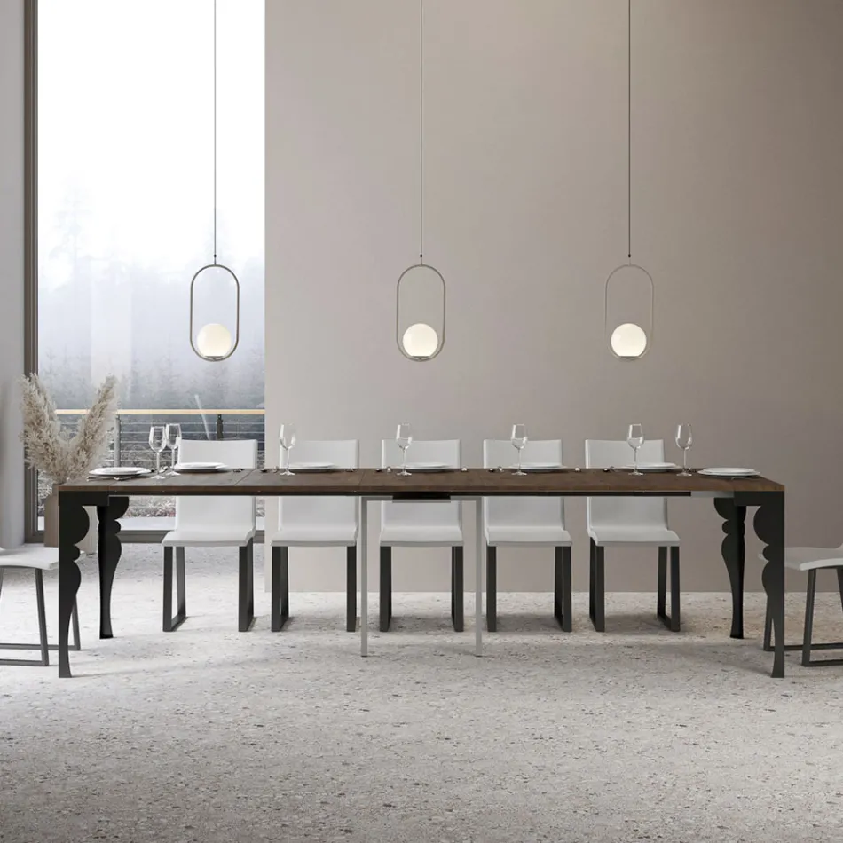 Modern utdragbar konsol i antracitträ och metall Tillverkad i Italien - Sassone Viadurini