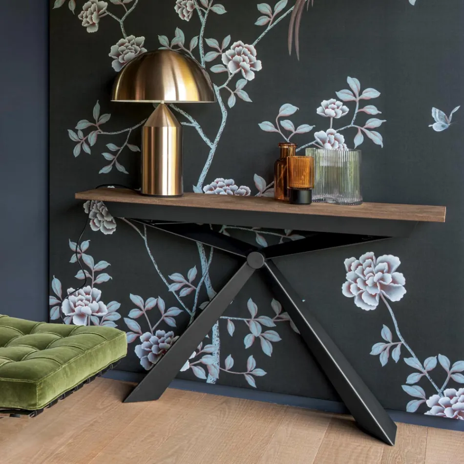 Konsol med Mortar Effect Top och Metal Base Made in Italy - Timedio Viadurini