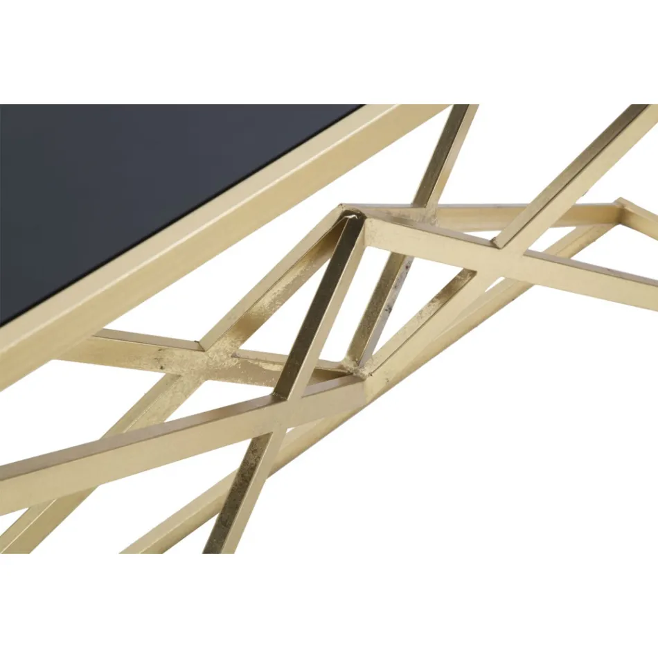 Konsol med struktur i guldmetall och topp i svart glas - Eritrea Viadurini