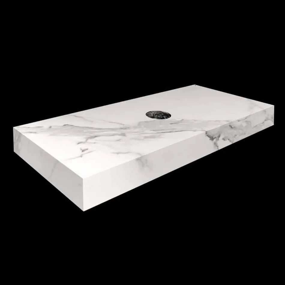 Badkonsol med handfat och hyllan i porslin stengods 4 ytor - Ramina Viadurini