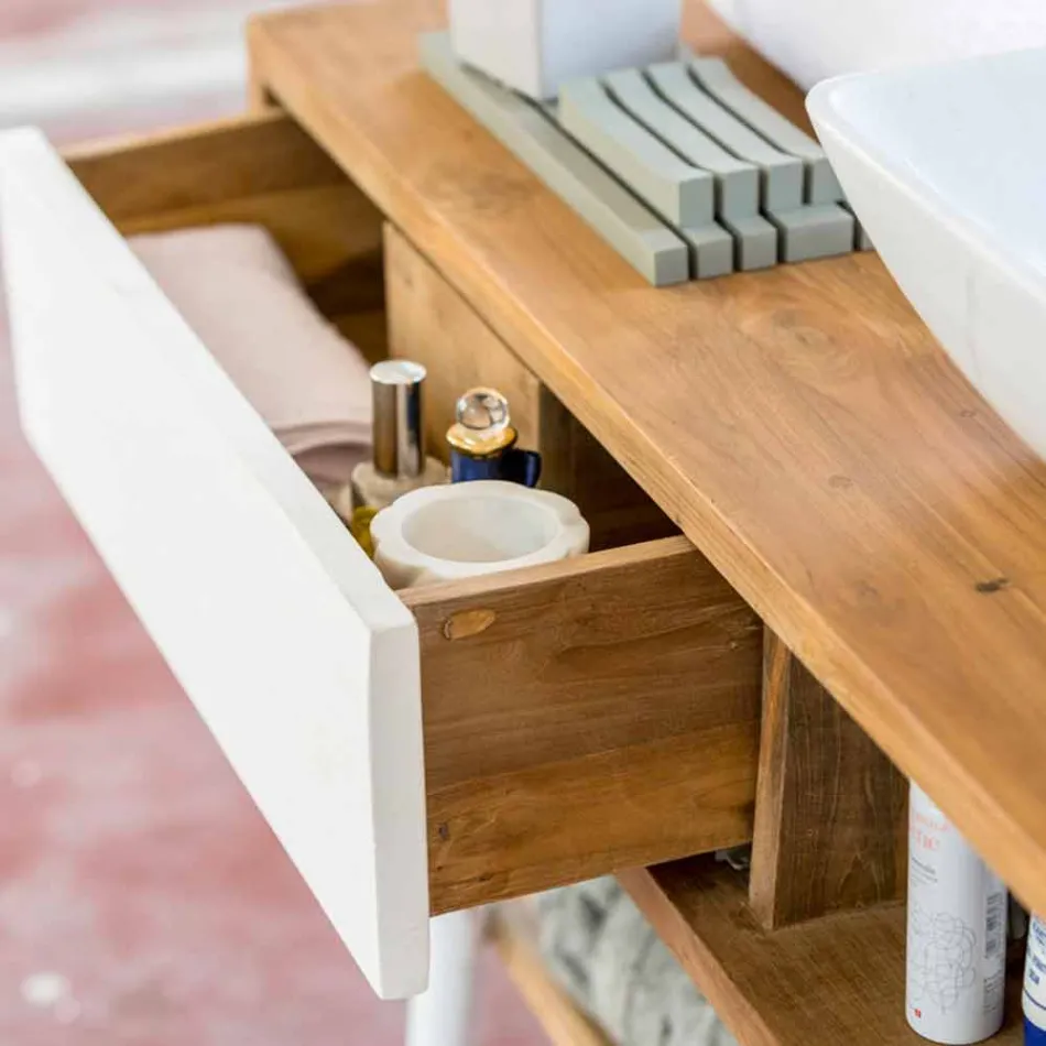 Modern design teak badrumskonsol i Pistoia naturlig teak Viadurini