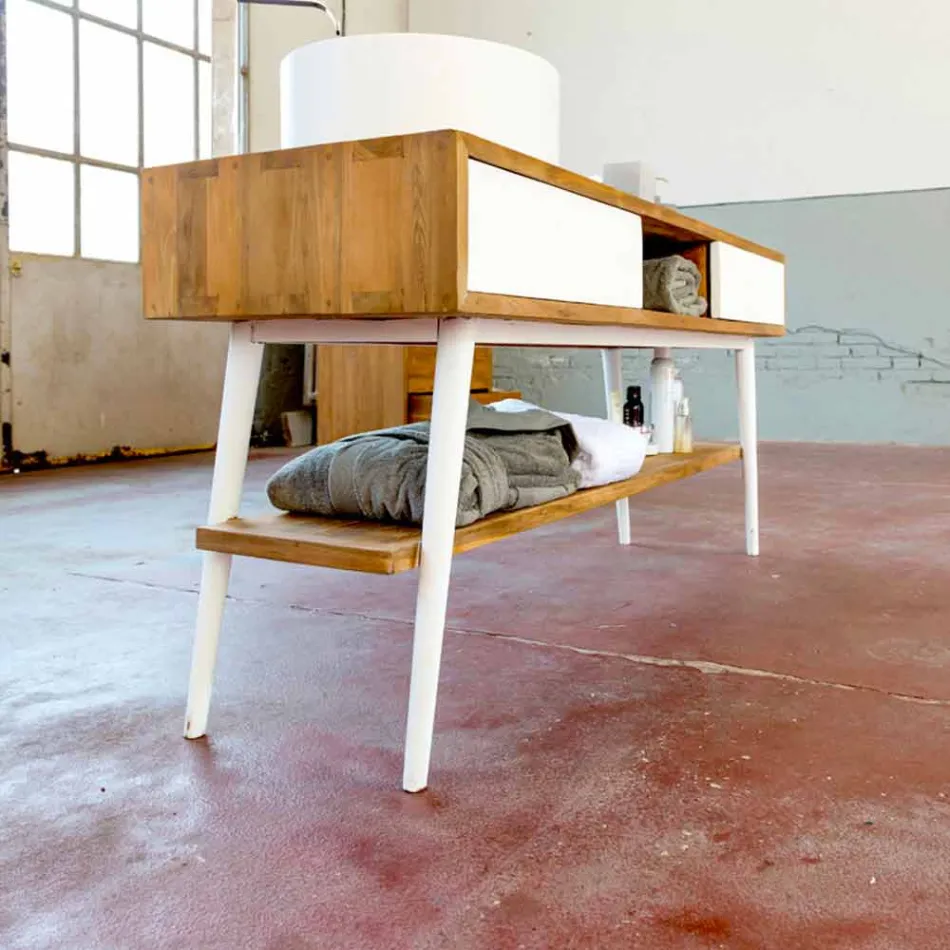 Modern design teak badrumskonsol i Pistoia naturlig teak Viadurini