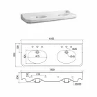 Badrumskonsol L 135 cm med dubbelskål i keramik Tillverkad i Italien - Nausica Viadurini