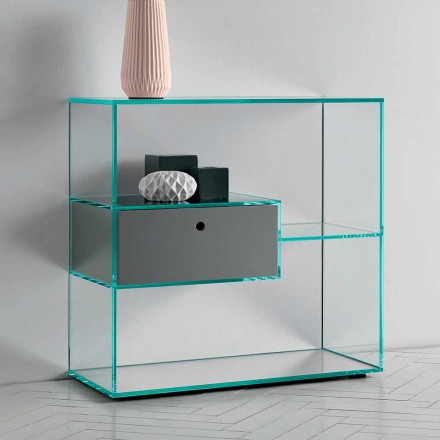 Väggingångskonsol i extra klart glas med lackerad låda - Linzy Viadurini