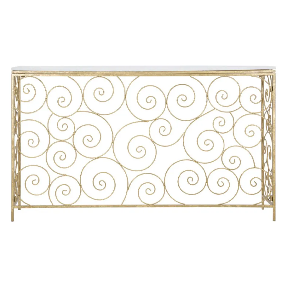 Entrékonsol i guldfinishjärn med marmorplatta - Carlotta Viadurini