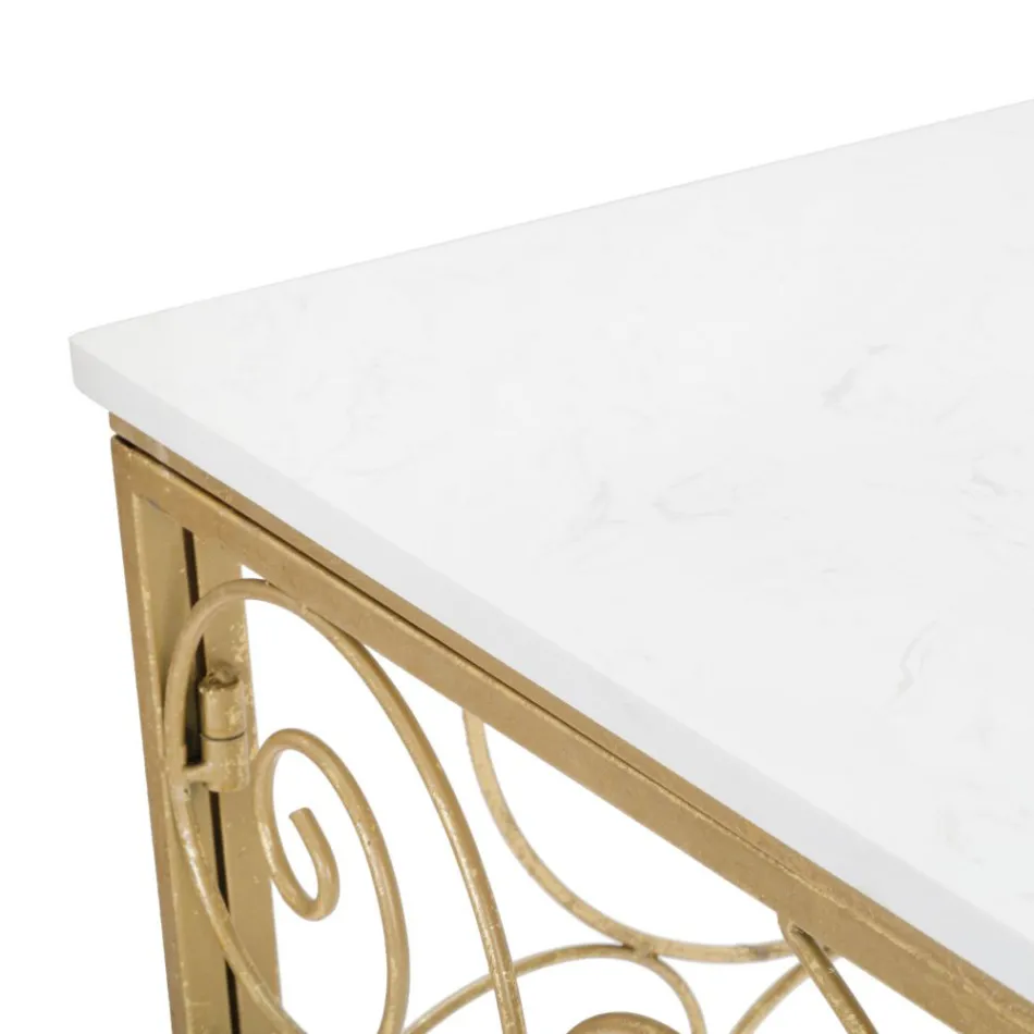 Entrékonsol i guldfinishjärn med marmorplatta - Carlotta Viadurini