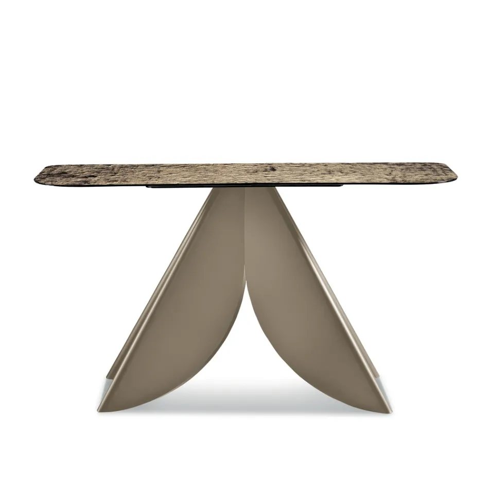 Vardagsrumskonsolbord i metall med försilvrad hamrad glasskiva - Cristina Viadurini