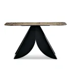 Vardagsrumskonsolbord i metall med försilvrad hamrad glasskiva - Cristina Viadurini