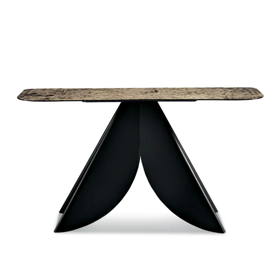 Vardagsrumskonsolbord i metall med försilvrad hamrad glasskiva - Cristina Viadurini