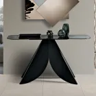 Vardagsrumskonsolbord i metall med försilvrad hamrad glasskiva - Cristina Viadurini