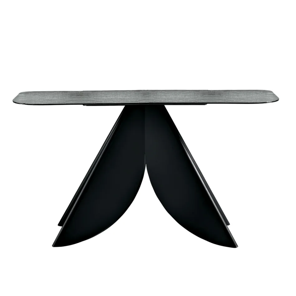 Vardagsrumskonsolbord i metall med försilvrad hamrad glasskiva - Cristina Viadurini