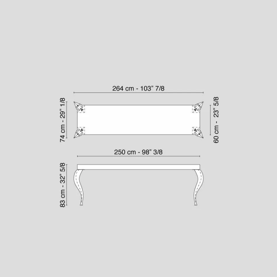 Design konsol med fyra ben i MDF och Luigi stål Viadurini