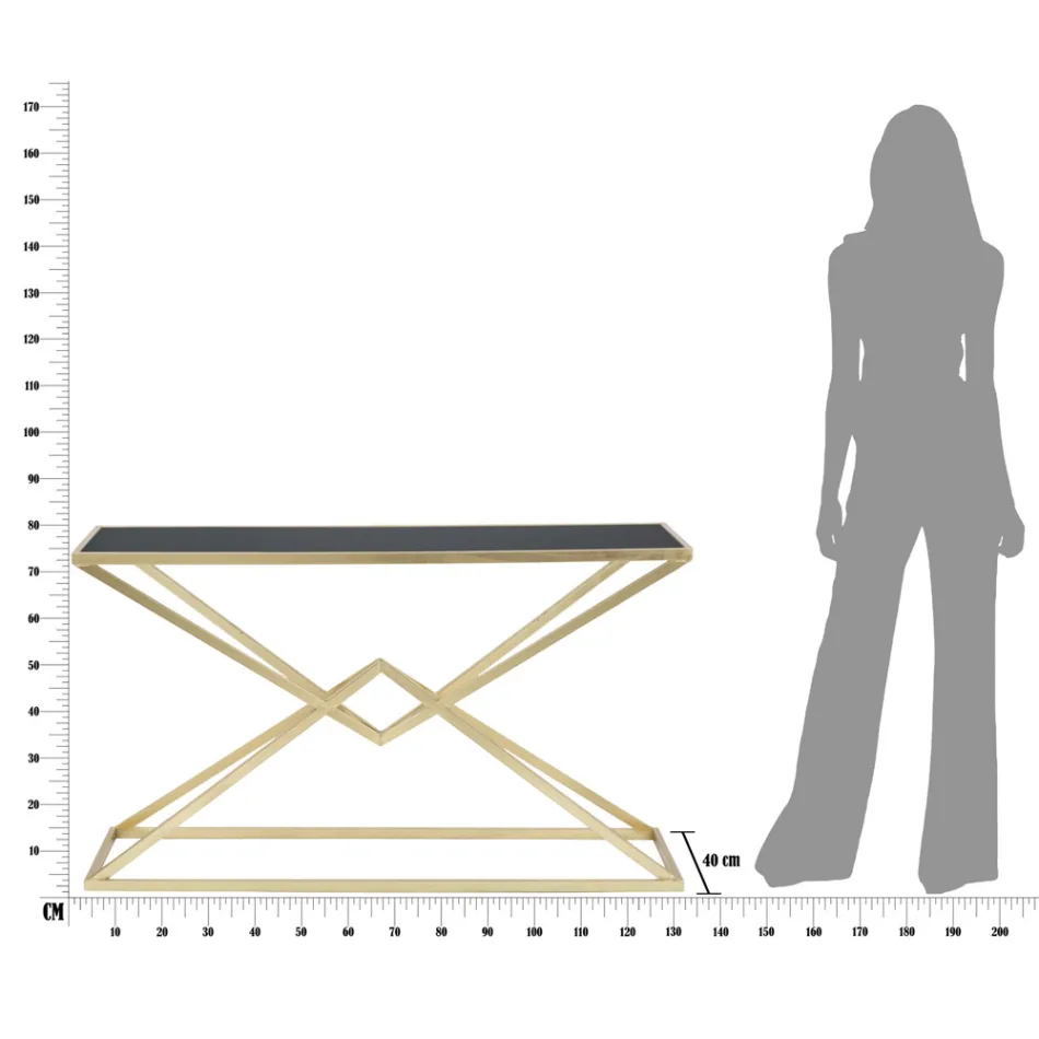 Gyllene konsol med metallkonstruktion och svart glasskiva - Eritrea Viadurini