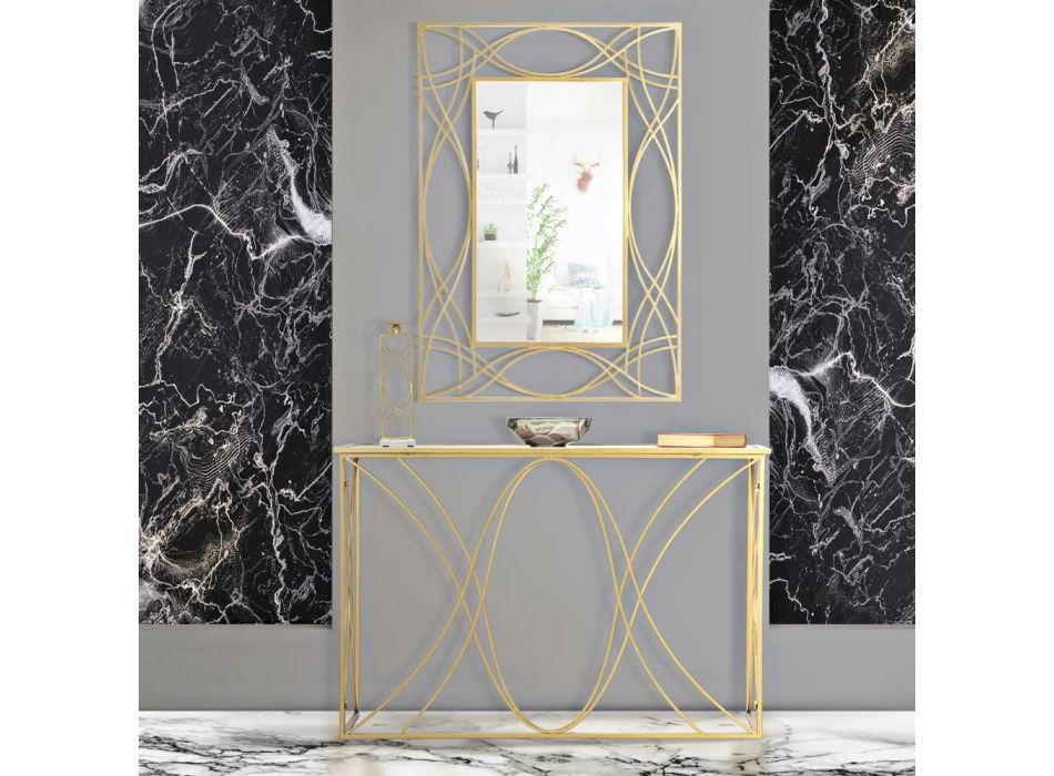 Fast entrékonsol i gyllene järn med spegeltopp - Emilia Viadurini