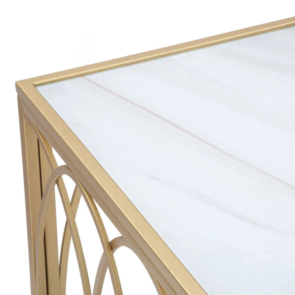 Fast entrékonsol i gyllene järn med glasskiva - Primula Viadurini