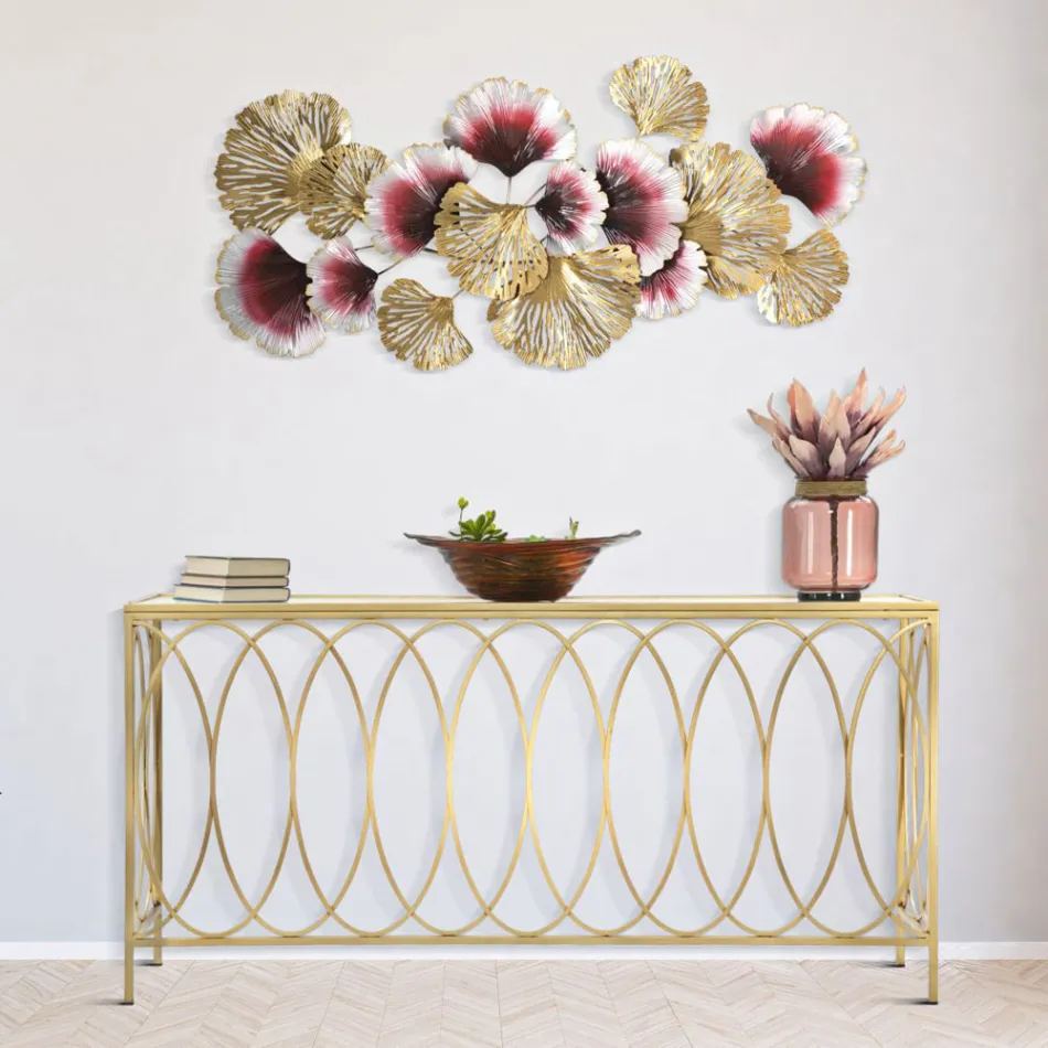 Fast entrékonsol i gyllene järn med glasskiva - Primula Viadurini