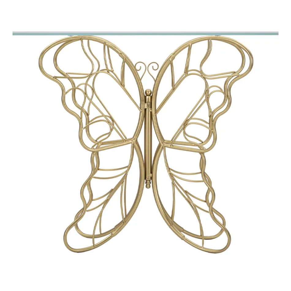 Guldfinish -järnkonsol med transparent glasskiva - Farella Viadurini