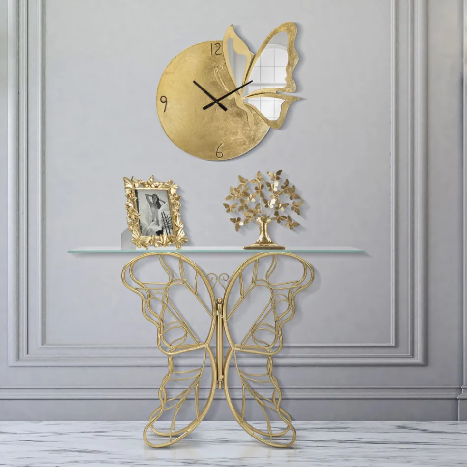 Guldfinish -järnkonsol med transparent glasskiva - Farella Viadurini