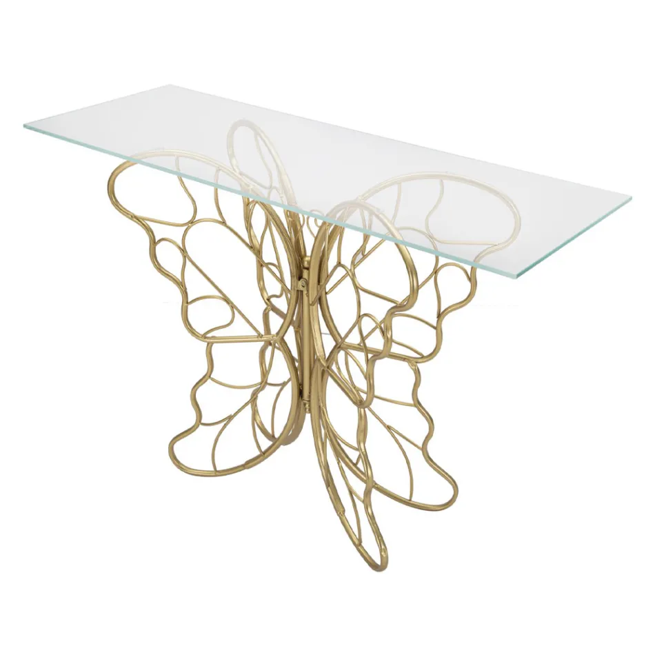 Guldfinish -järnkonsol med transparent glasskiva - Farella Viadurini