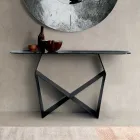 Konsolbord i metall och hamrad glasskiva med rygg - silverfinish - Concordia Viadurini