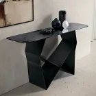 Konsolbord i metall och hamrad glasskiva med rygg - silverfinish - Concordia Viadurini