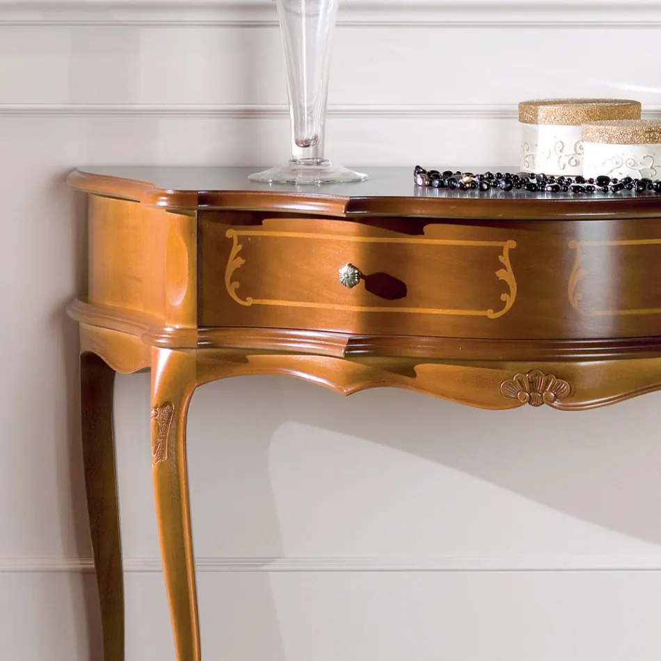 Klassisk entrékonsol i trä med 1 låda Tillverkad i Italien - Leonor Viadurini