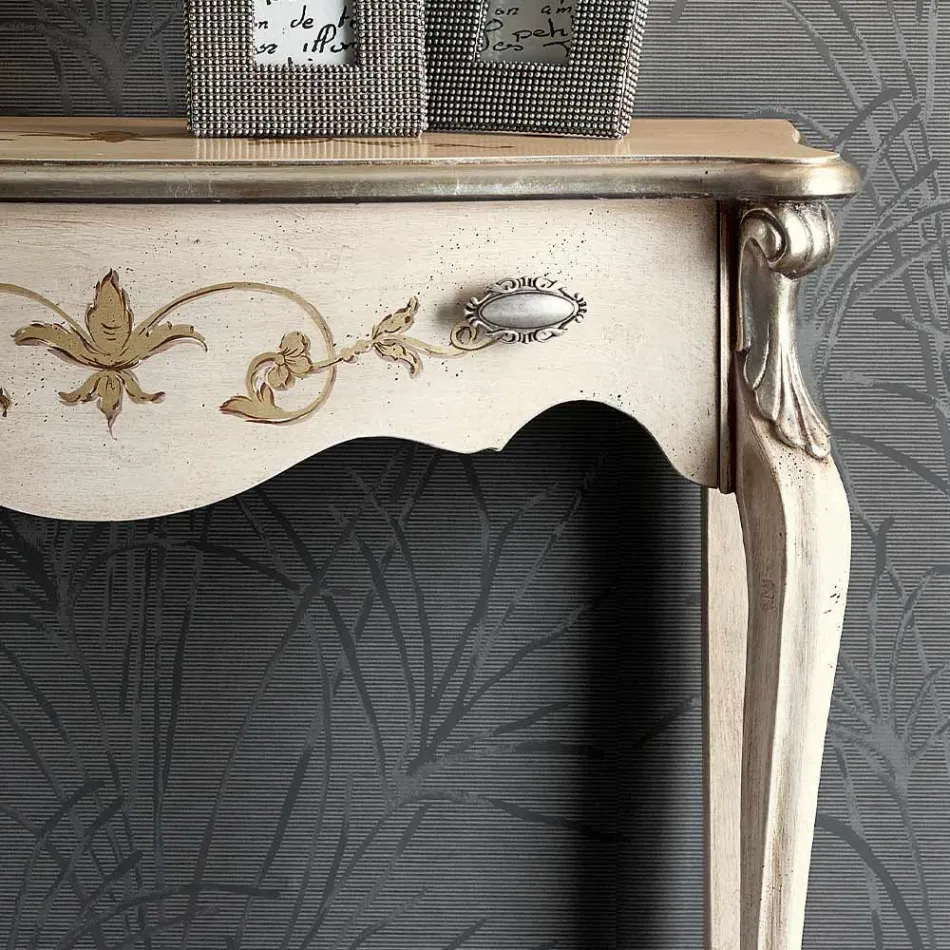 Klassisk entrékonsol i trä med låda tillverkad i Italien - Ottaviano Viadurini