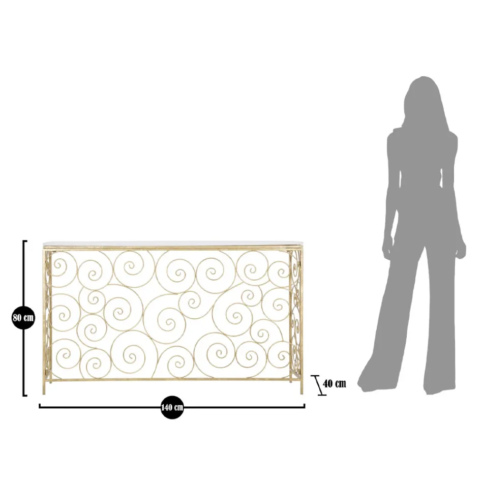 Gyllene entrékonsol med järnstruktur och marmorplatta - Carlotta Viadurini