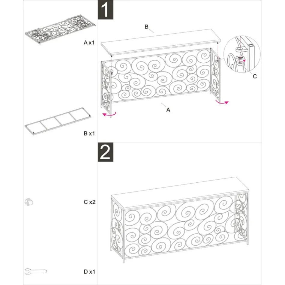 Gyllene entrékonsol med järnstruktur och marmorplatta - Carlotta Viadurini
