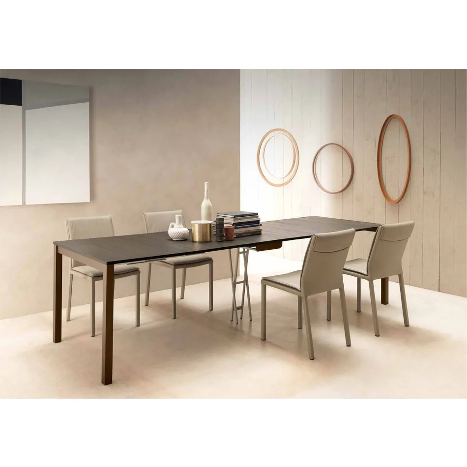 Utdragbar modern konsol i ek och metall Tillverkad i Italien - Nappo Viadurini