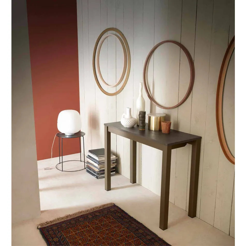 Utdragbar modern konsol i ek och metall Tillverkad i Italien - Nappo Viadurini