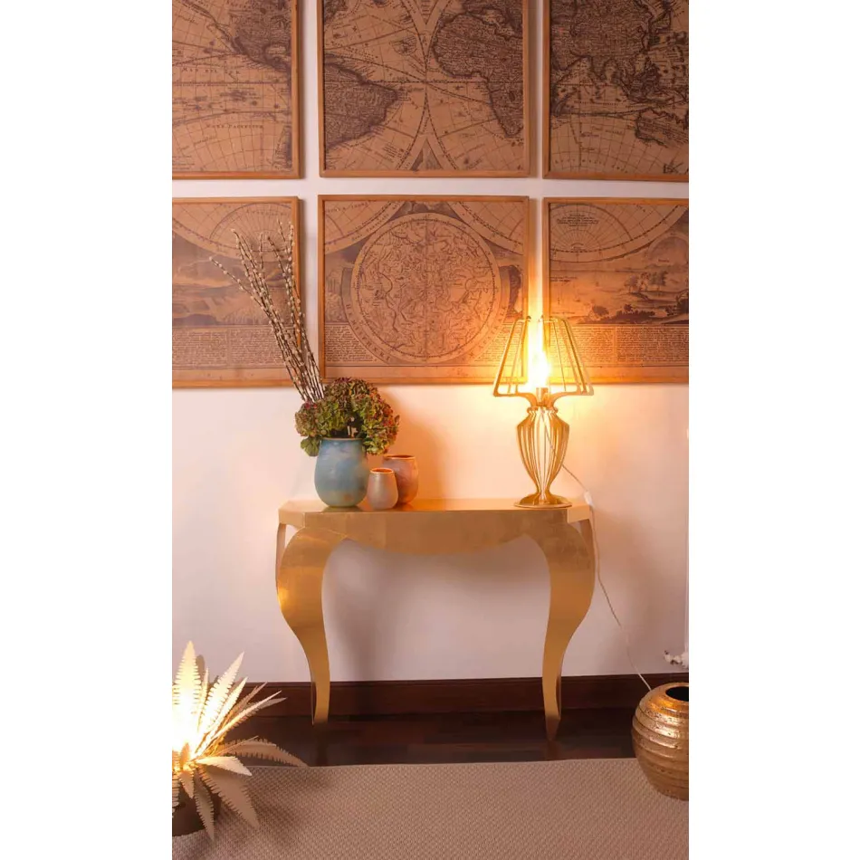 Modern konsol i guld- eller silverbladjärn tillverkad i Italien - Daledale Viadurini