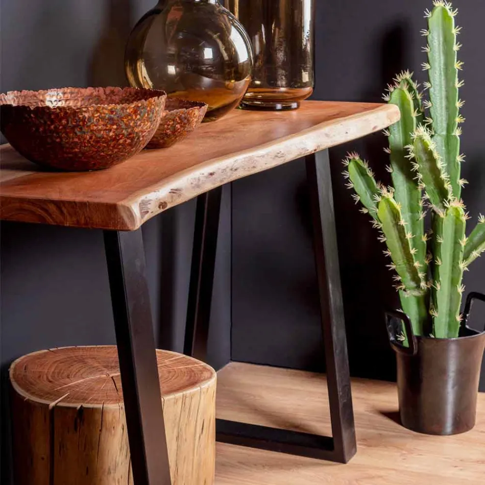 Modern konsol i Acacia Wood and Steel Design Homemotion - Teresanna Viadurini