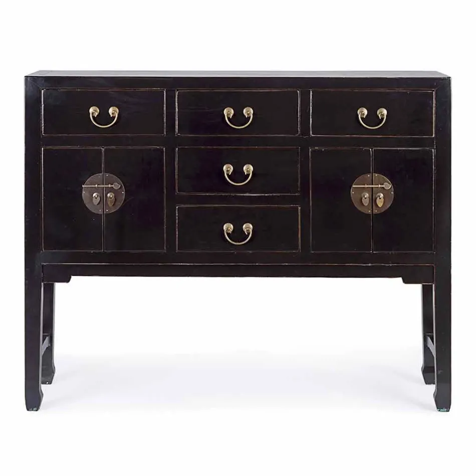Vintage Design Black Elm Wood Console Table 5 Lådor Homemotion - Sonten Viadurini
