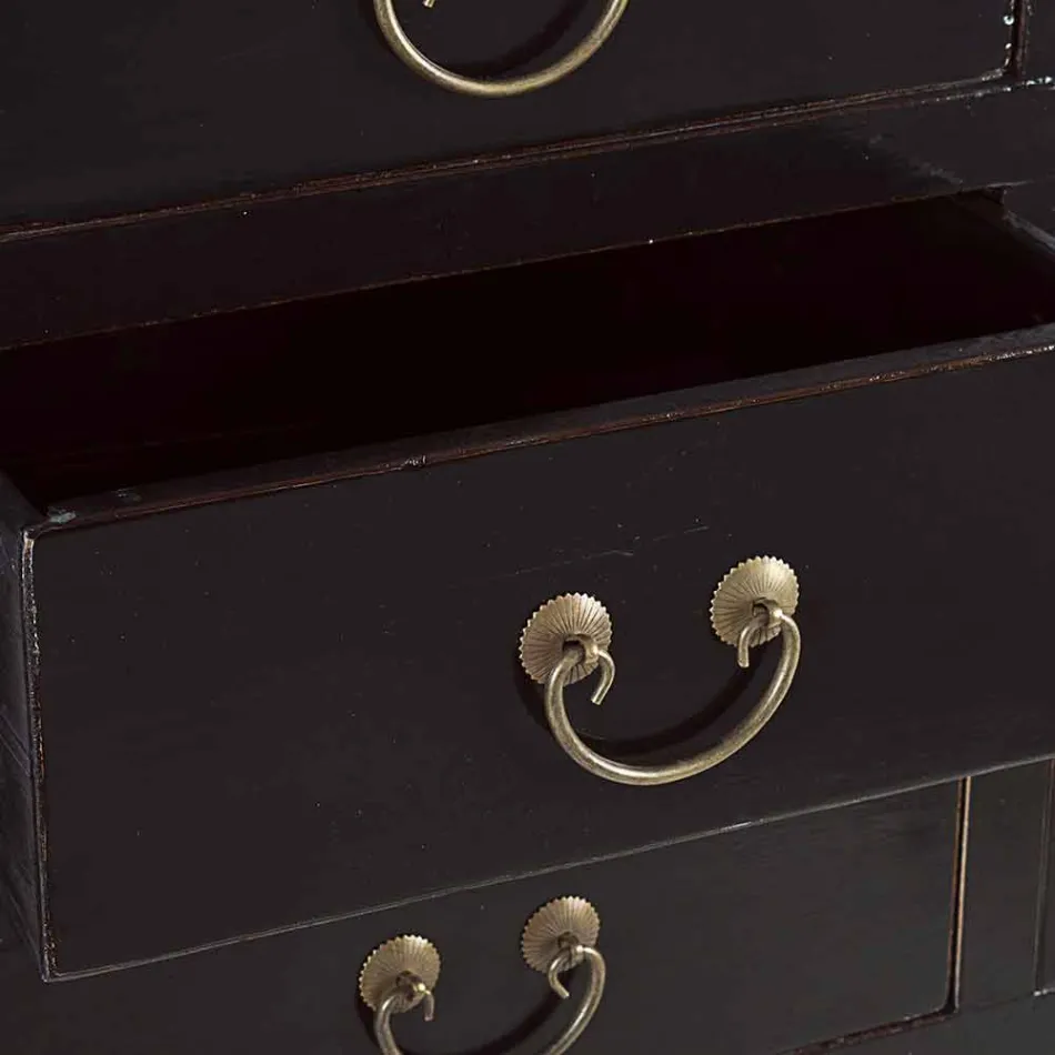 Vintage Design Black Elm Wood Console Table 5 Lådor Homemotion - Sonten Viadurini