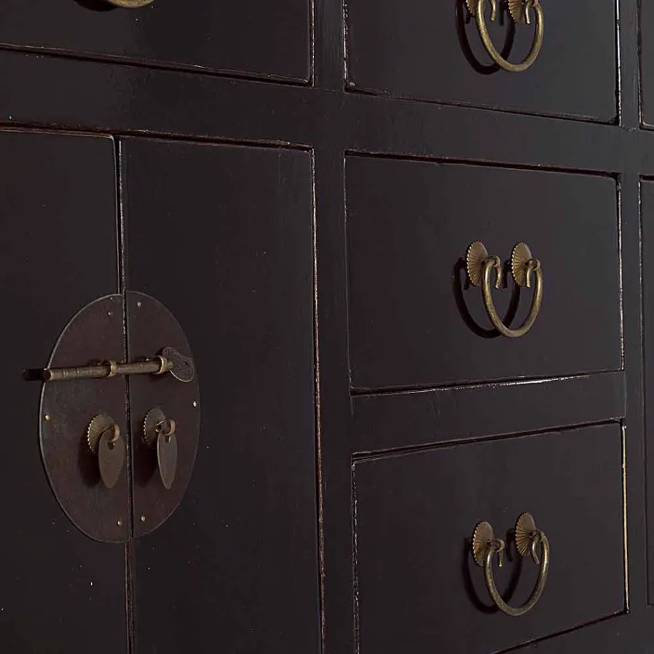 Vintage Design Black Elm Wood Console Table 5 Lådor Homemotion - Sonten Viadurini