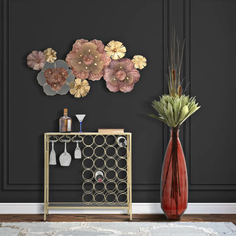 Konsol i glasflaska med guldjärnstruktur - Vicio Viadurini