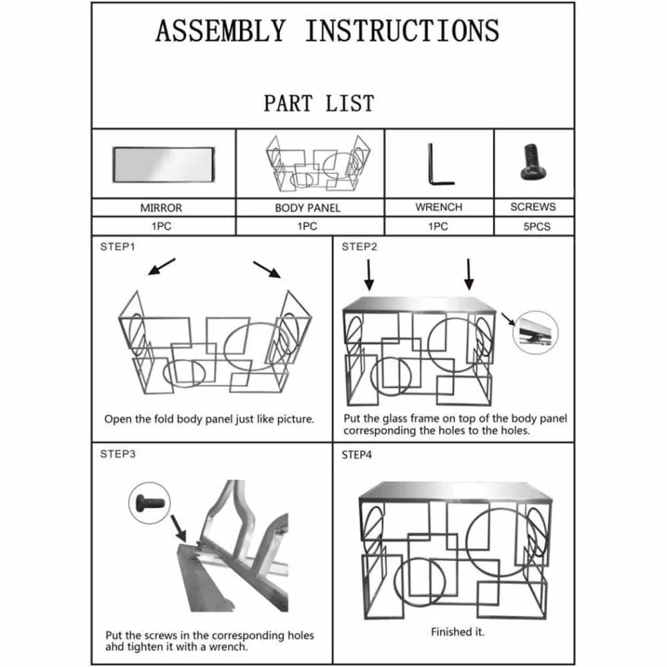 Modern design rektangulär konsol i järn och spegel - Billie Viadurini