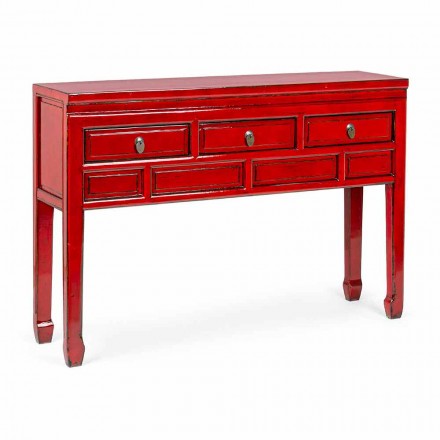 Röd konsol i almträ med 3 lådor Design Homemotion - Sonten Viadurini
