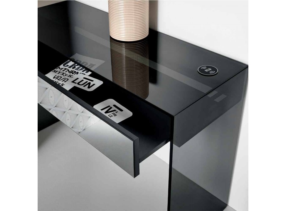 Konsolskrivbord i rökt glas med låda tillverkad i Italien - Mantra Viadurini