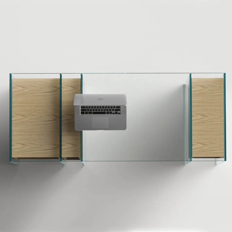 Konsolskrivbord i extra klart glas och trä Tillverkat i Italien - Damiano Viadurini