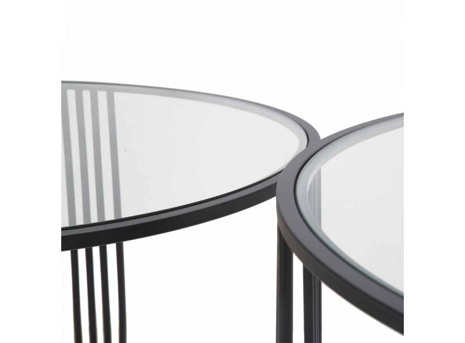 Ett par moderna runda låga kaffebord i järn och glas - Mirna Viadurini
