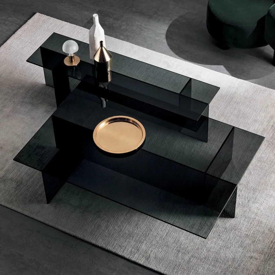 Ett par moderna soffbord i rökt glas tillverkade i Italien - Sestola Viadurini