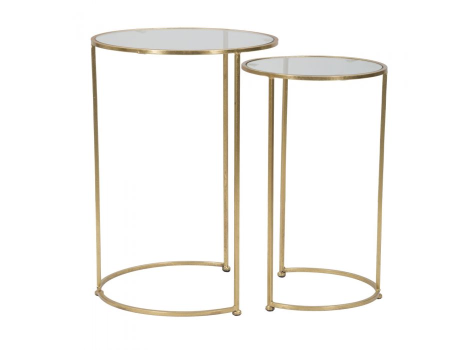 Ett par runda soffbord i glas och gyllene järn - Avola Viadurini