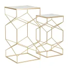 Ett par fyrkantiga telefonbord i gyllene järn- och glasskiva - Pope Viadurini