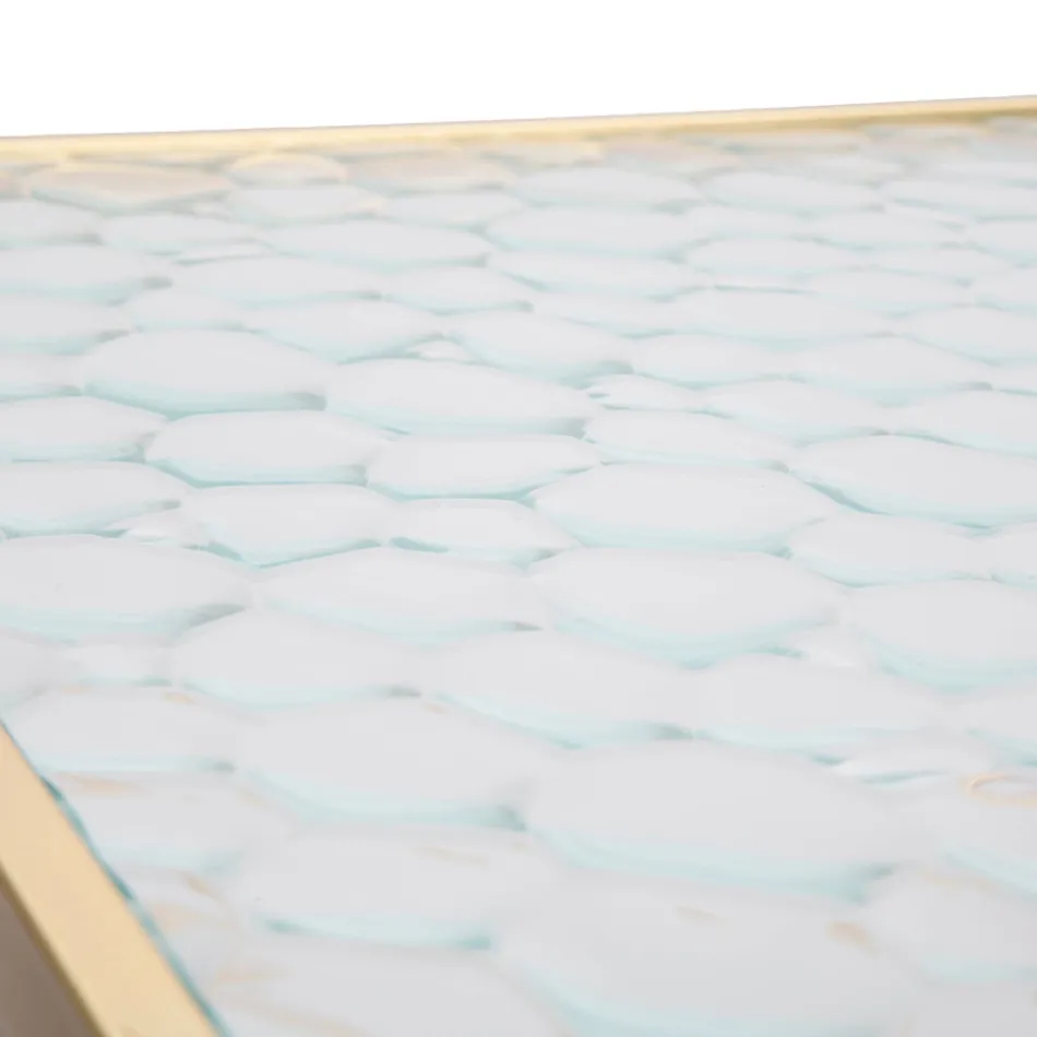 Ett par fyrkantiga telefonbord i gyllene järn- och glasskiva - Pope Viadurini