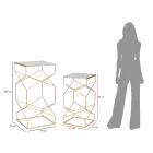 Ett par fyrkantiga telefonbord i gyllene järn- och glasskiva - Pope Viadurini