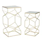 Ett par fyrkantiga telefonbord i gyllene järn- och glasskiva - Pope Viadurini